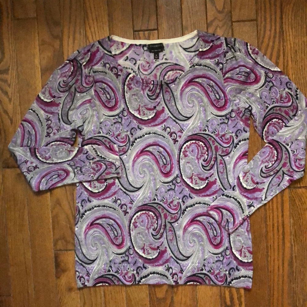 EUC Talbots paisley merino wool crew neck sweater Size M